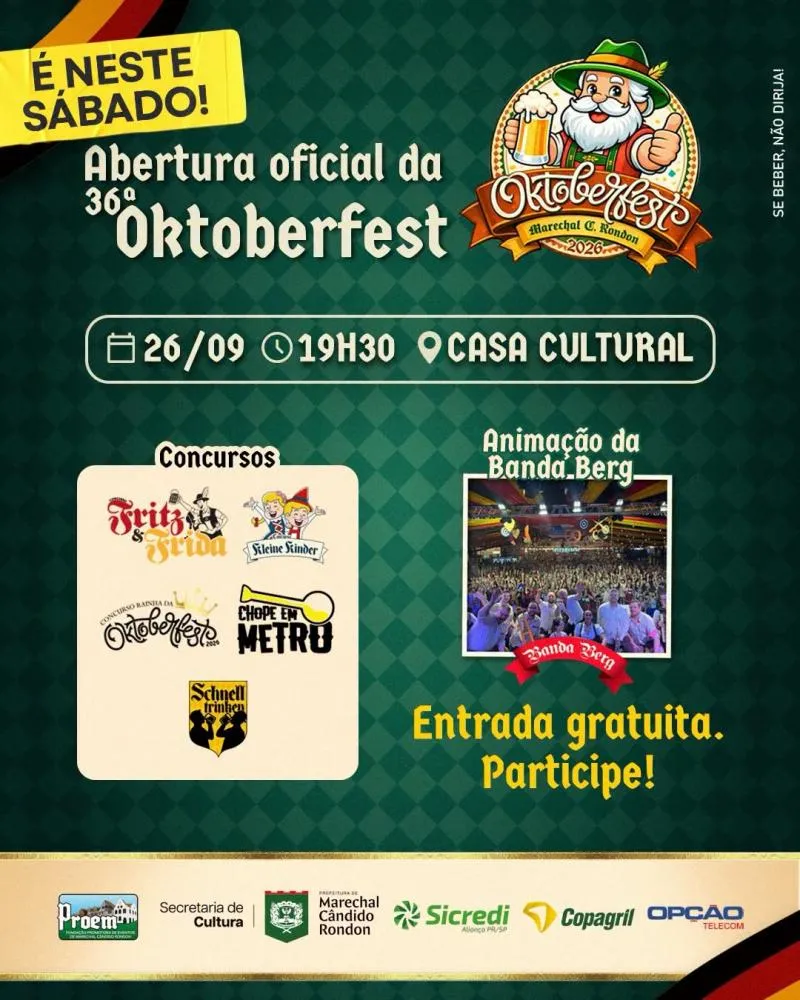 Concursos da Rainha, Casal Fritz e Frida e Casal Kleine Kinder acontecem neste sábado abrindo a Oktoberfest 2026